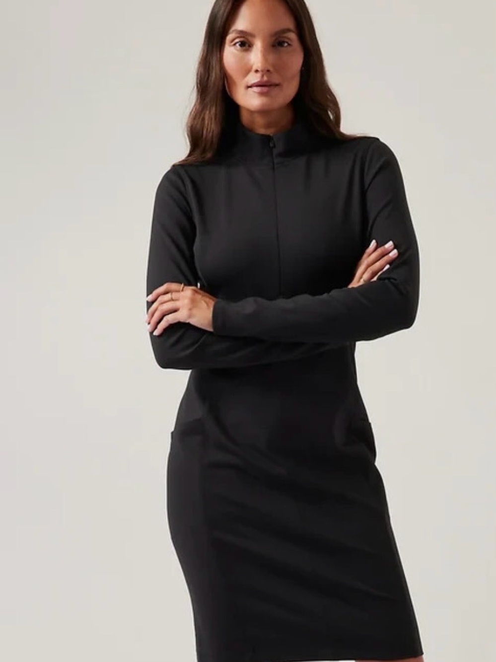 Athleta Black Delancey skyline Mocked Neck Long-Sleeve.